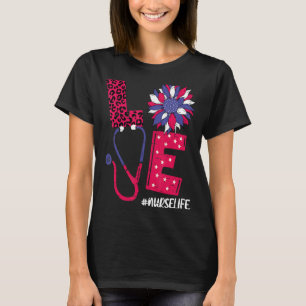 Camiseta Love Heart Stethoscope Enfermeira Vida 4 De Julho