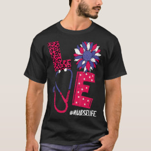 Camiseta Love Heart Stethoscope Enfermeira Vida 4 De Julho