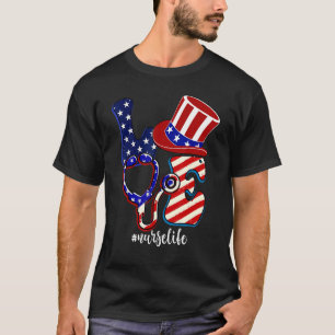 Camiseta Love Heart Stethoscope Enfermeira Vida 4 De Julho