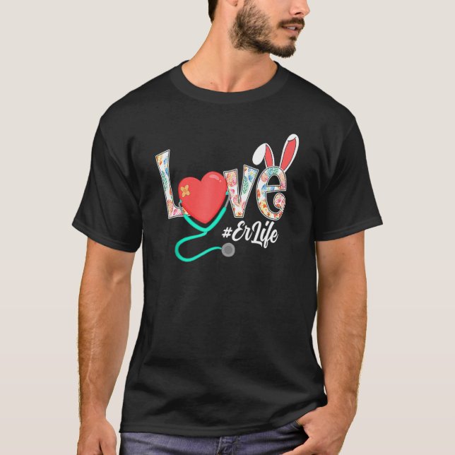 Camiseta Love Heart Stethoscope Er Cna Nurse Páscoa Da (Frente)