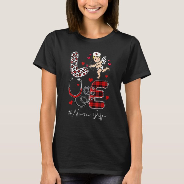 Camiseta LOVE Heart Stethoscope Nurse Life Funny Nurse Vale (Frente)