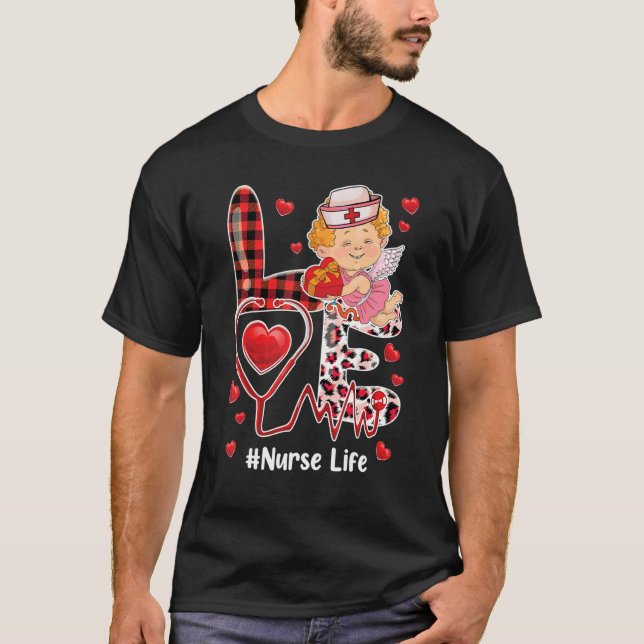 Camiseta Love Heart Stethoscope Nurse Life Valentine Day 20 (Frente)