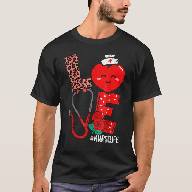 Camiseta Love Heart Stethoscope Nurse Life Valentine Day 20 (Frente)