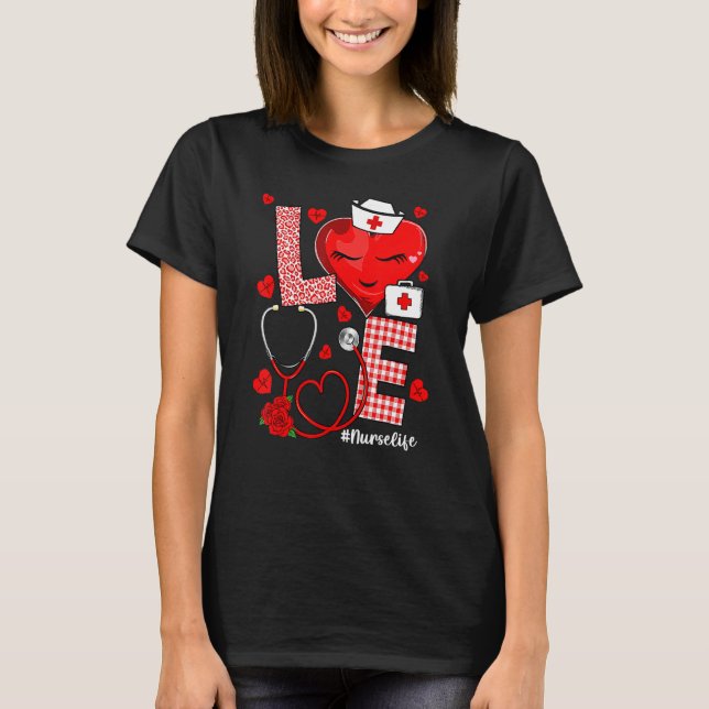 Camiseta Love Heart Stethoscope Nurse Life Valentine Day 20 (Frente)