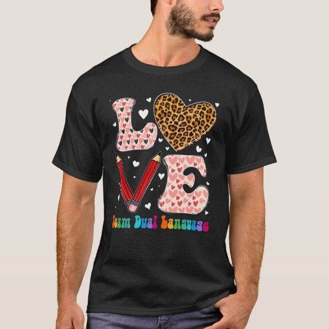 Camiseta Love Heart Team Dual Language Leopard Xadrez Valen (Frente)