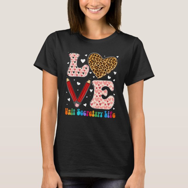 Camiseta Love Heart Unit Secretary Life Leopard Xadrez Vale (Frente)