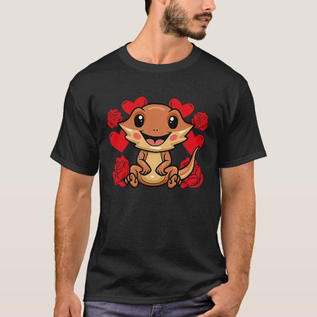 Camiseta Love Heart Valentine's Day Roses Bearded Dragon Bo (Frente)