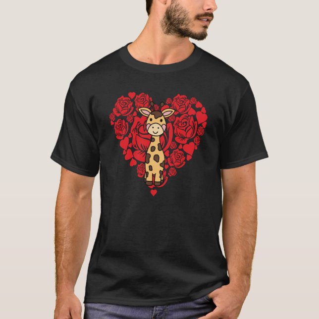Camiseta Love Heart Valentine's Day Roses Giraffe Boys Kids (Frente)