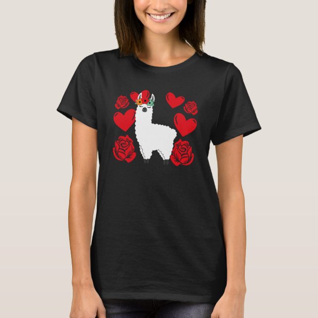 Camiseta Love Heart Valentine's Day Roses Llama Boys Kids   (Frente)