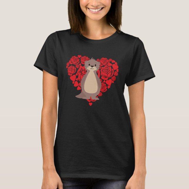 Camiseta Love Heart Valentine's Day Roses Sea Otter Boys Ki (Frente)