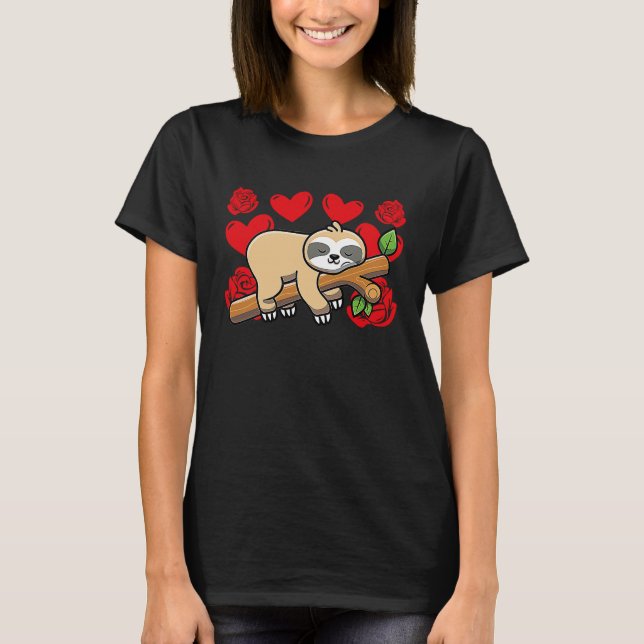 Camiseta Love Heart Valentine's Day Roses Sloth Boys Kids (Frente)