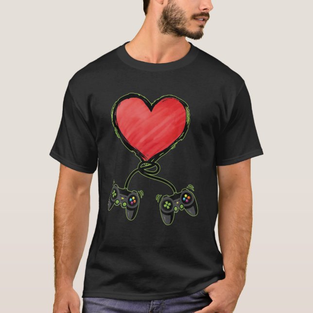 Camiseta Love Heart Video Game Controller Gaming Namorados (Frente)
