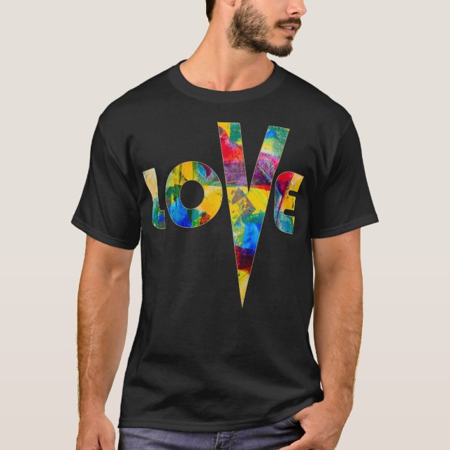 Camiseta Love High V Multicolor Abstrato Rainbow Letters (Frente)