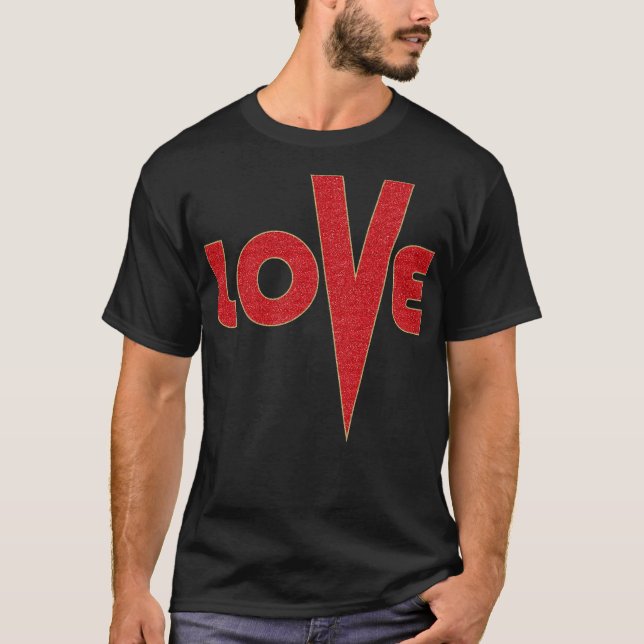 Camiseta Love High V Red E Dourada Letra Glitter Art (Frente)
