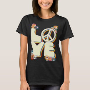 Camiseta Love Hippie Peace Sign Flowers Groovy 60s 70s