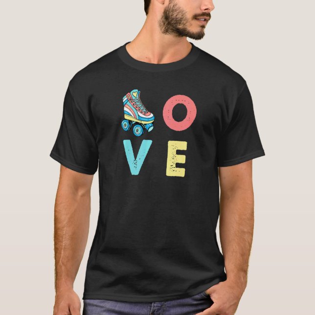 Camiseta Love Hippie Retro 70s 80s Roller Disco Roller Skat (Frente)