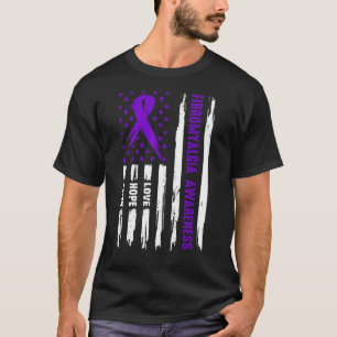 Camiseta Love Hope Faith American Flag Fibromialgia Roxa