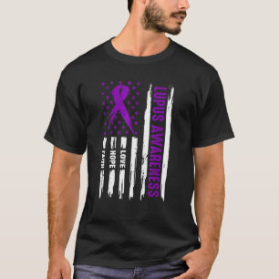 Camiseta Love Hope Faith American Flag Purple Ribbon Lupus
