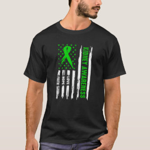 Camiseta Love Hope Faith apoia Green American Flag Kidney