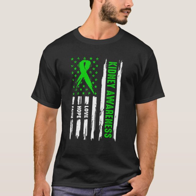 Camiseta Love Hope Faith apoia Green American Flag Kidney (Frente)