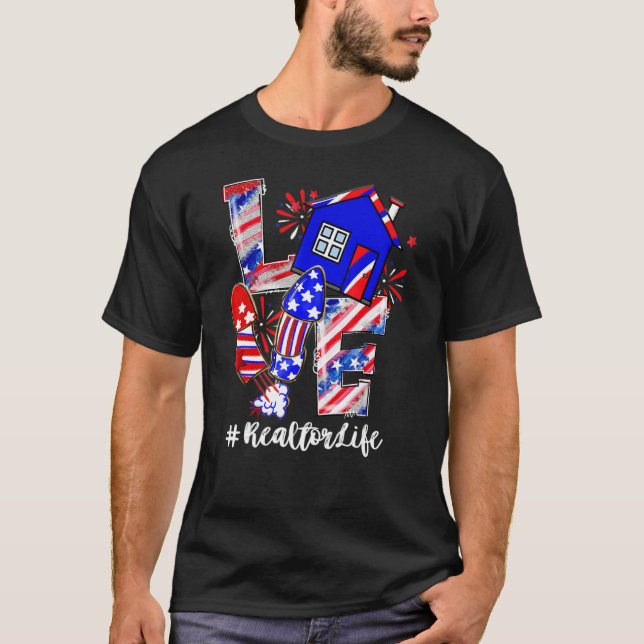 Camiseta Love House Fireworks Realtor Life 4 De Julho (Frente)