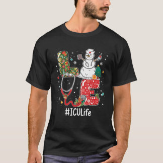 Camiseta Love ICU Life Stethoscope Snowman Christmas Vaccin