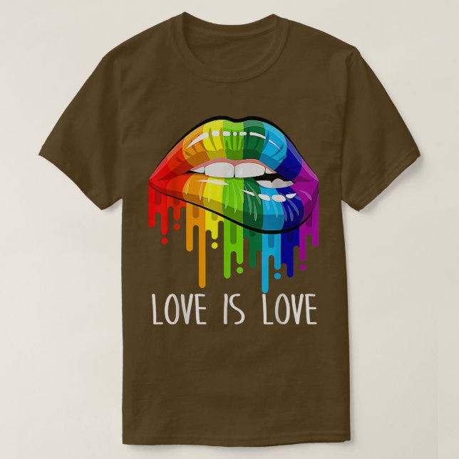 Camiseta Love Is Love Rainbow Sexy Lips Cool LGBT Gay Lesbi (Frente do Design)