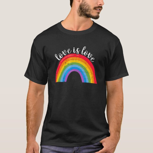 Camiseta Love Is Love Retro Rainbow LGBTQ Flag Gay Pride LG (Frente)
