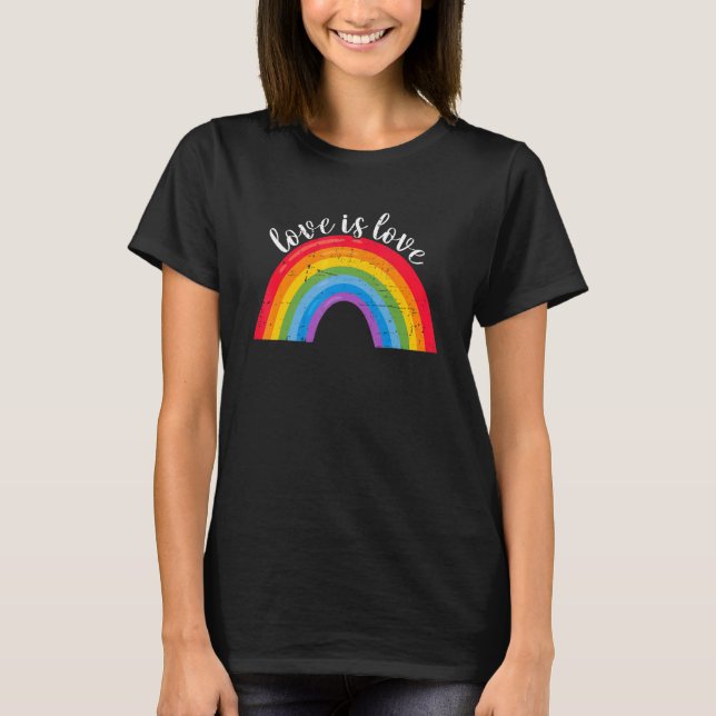 Camiseta Love Is Love Retro Rainbow LGBTQ Flag Gay Pride LG (Frente)