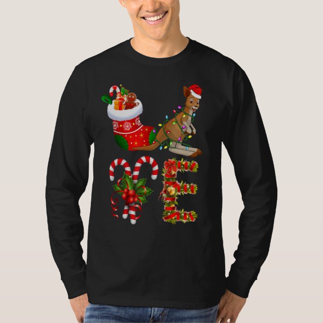 Camiseta Love Kangaroo Christmas Lights Led Santa Hat Chris (Frente)