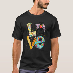 Camiseta Love Kindergartenteacher Messy Bun Hair Back To S