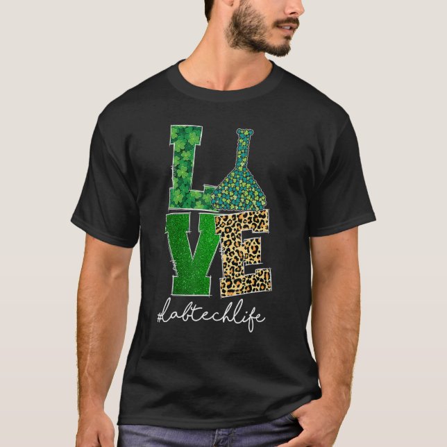 Camiseta Love Lab Tech Life Shamrocks Leopard Happy Rua Pat (Frente)