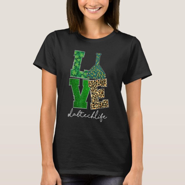 Camiseta Love Lab Tech Life Shamrocks Leopard Happy Rua Pat (Frente)