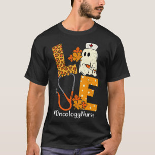 Camiseta LOVE Leopard Ghost Oncologia Enfermeira Halloween