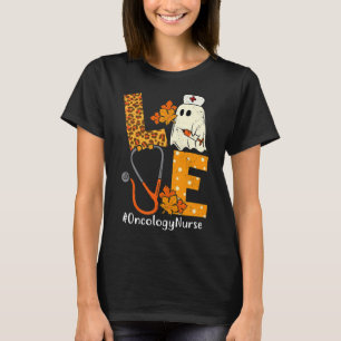 Camiseta LOVE Leopard Ghost Oncologia Enfermeira Halloween