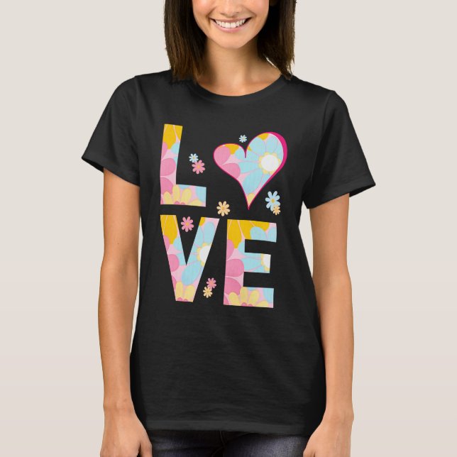 Camiseta LOVE Letters Boho Hippie Vibes Daisy Pastel Print (Frente)