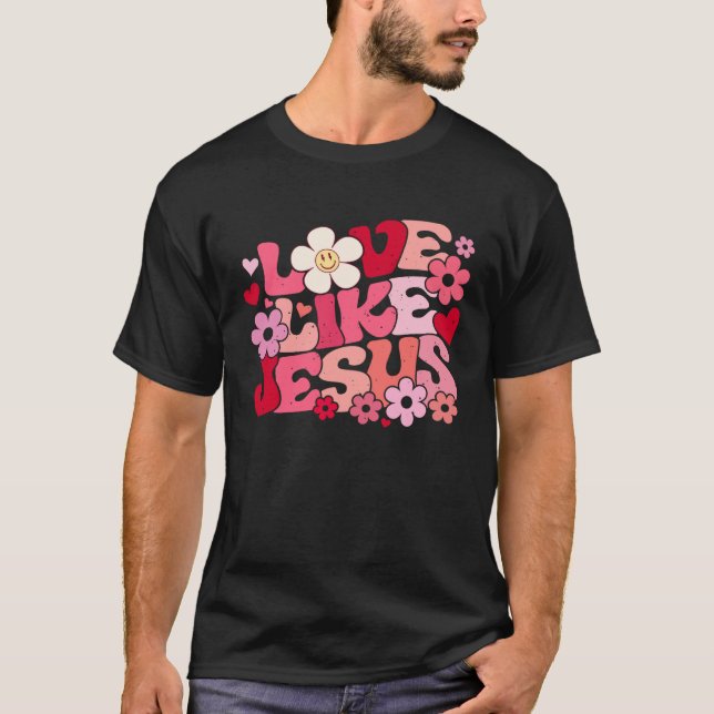 Camiseta Love Like Jesus Christian Bible Verse Trendy Flora (Frente)