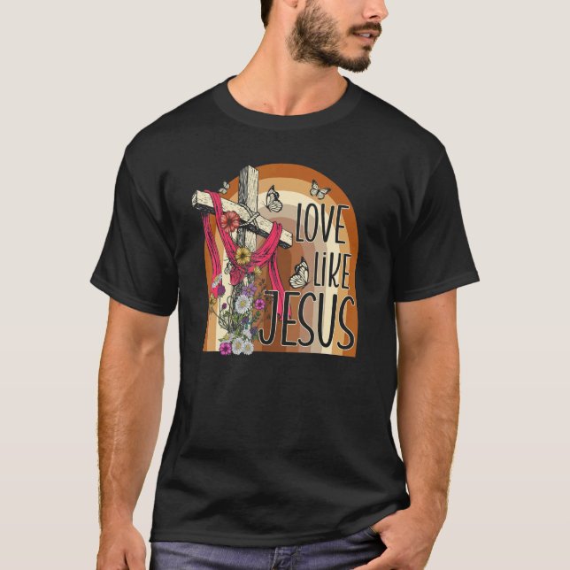 Camiseta Love Like Jesus Religious God Christian Words On B (Frente)