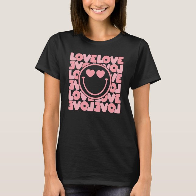 Camiseta Love Love Happy Face Heart Eyes Retro Valentine's  (Frente)