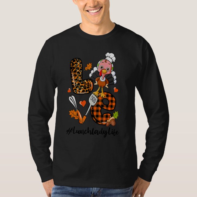 Camiseta Love Lunch Lady Leopard Pumpkin Turkey Fall Thanks (Frente)