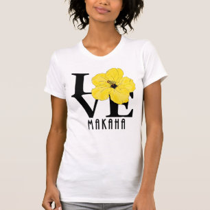 Camiseta LOVE Makaha Hawaii Yellow Hibiscus (impressão fron
