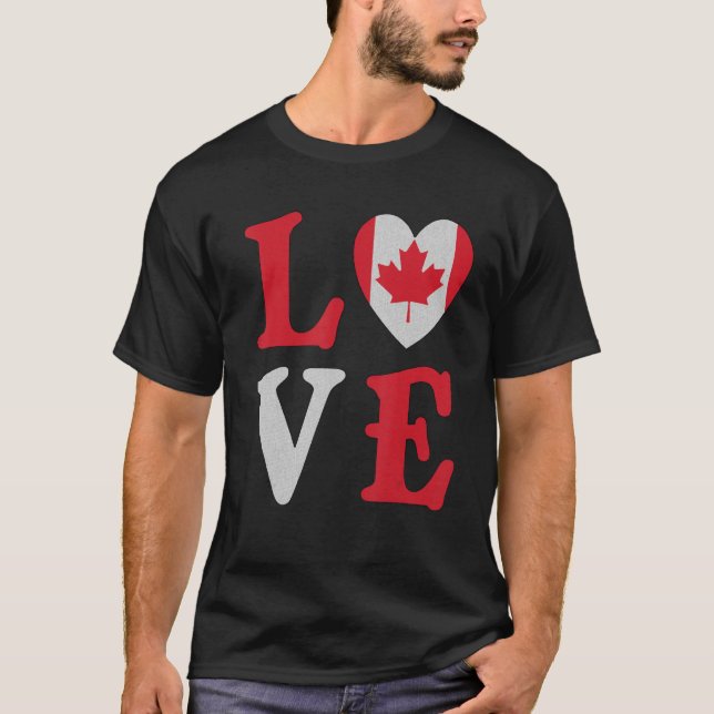 Camiseta Love Maple Leaf Heart Canada Flag Canadian Roots P (Frente)