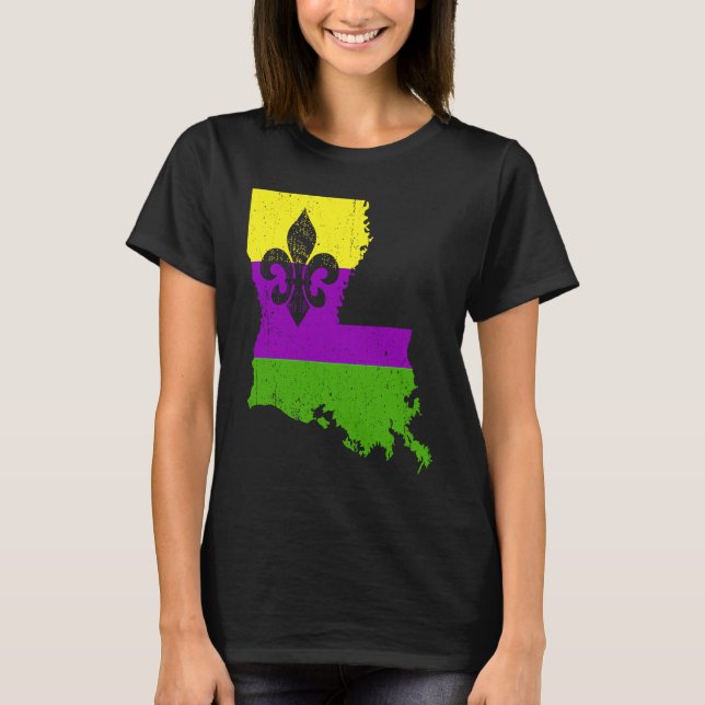 Camiseta Love Mardi Gras Crawfish New Orleans Louisiana Map (Frente)