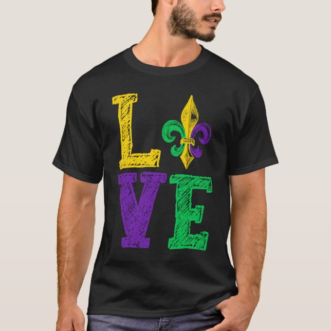 Camiseta LOVE Mardi Gras Fleur De Lys Mardi Gras Parade New (Frente)