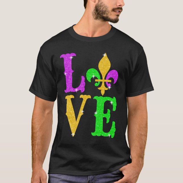 Camiseta LOVE Mardi Gras Fleur De Lys New Orleans Carnival  (Frente)