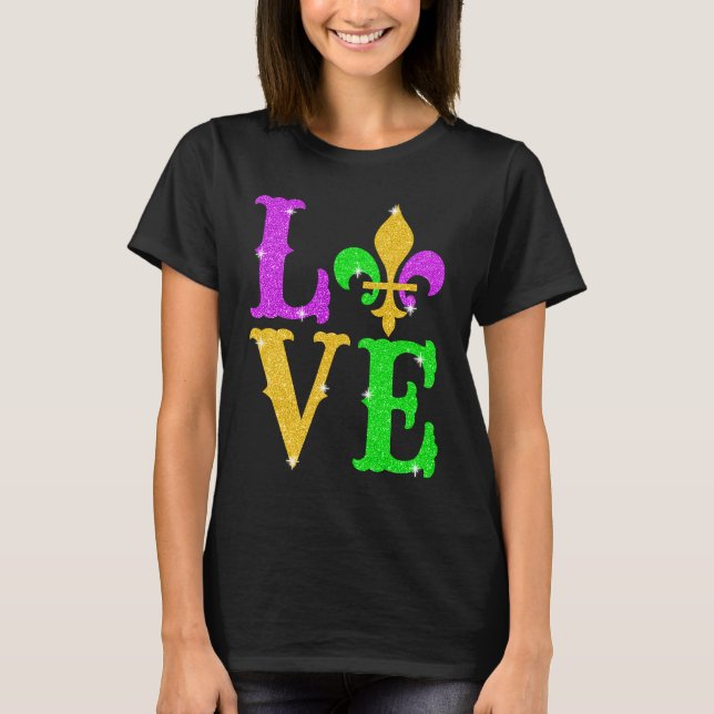 Camiseta LOVE Mardi Gras Fleur De Lys New Orleans Carnival  (Frente)