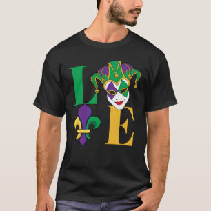 Camiseta Love Mardi Gras Jester Mask Fleur-de-Lys T-Shirt