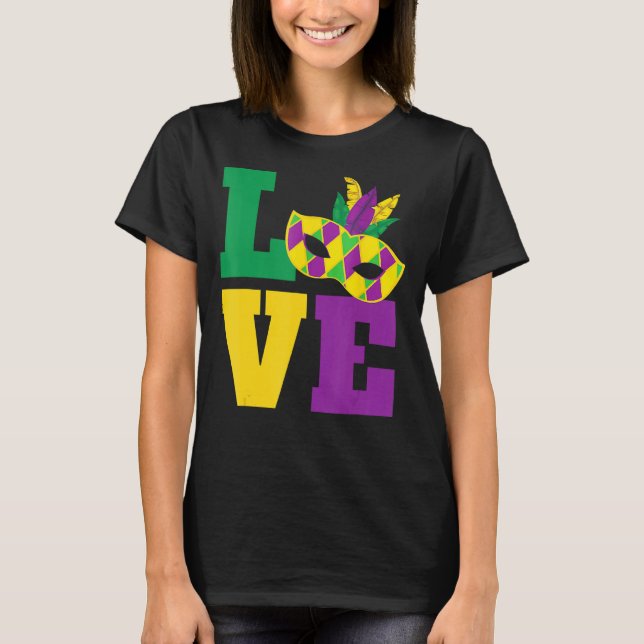 Camiseta Love Mardi Gras Mascarada Mask (Frente)