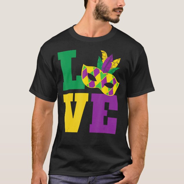 Camiseta Love Mardi Gras Mascarada Mask (Frente)