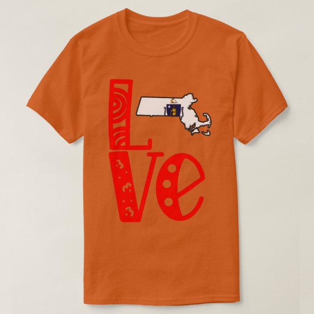 Camiseta Love Massachusetts em Art Block Letters (Frente do Design)